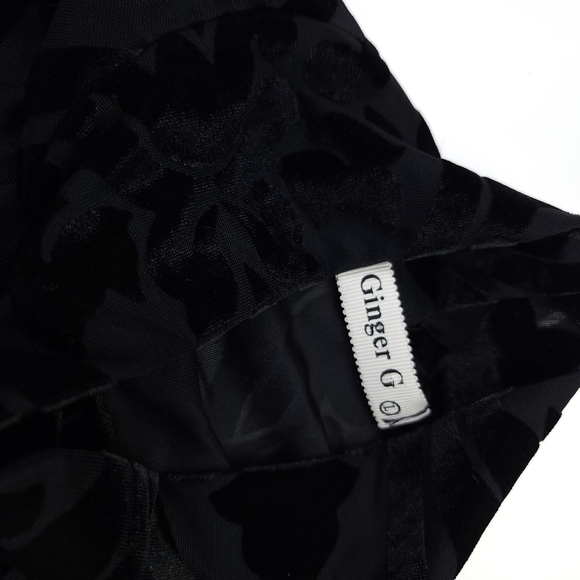Ginger G Sheer Black With Velour Textured Design Mock Turtle Neck Top Sz L - Picture 7 of 9